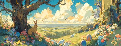 Preview for Easter Bunny Spring Landscape Facebook Cover Template