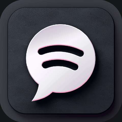 Dark rounded-square app icon with a white speech bubble and curved wave lines.