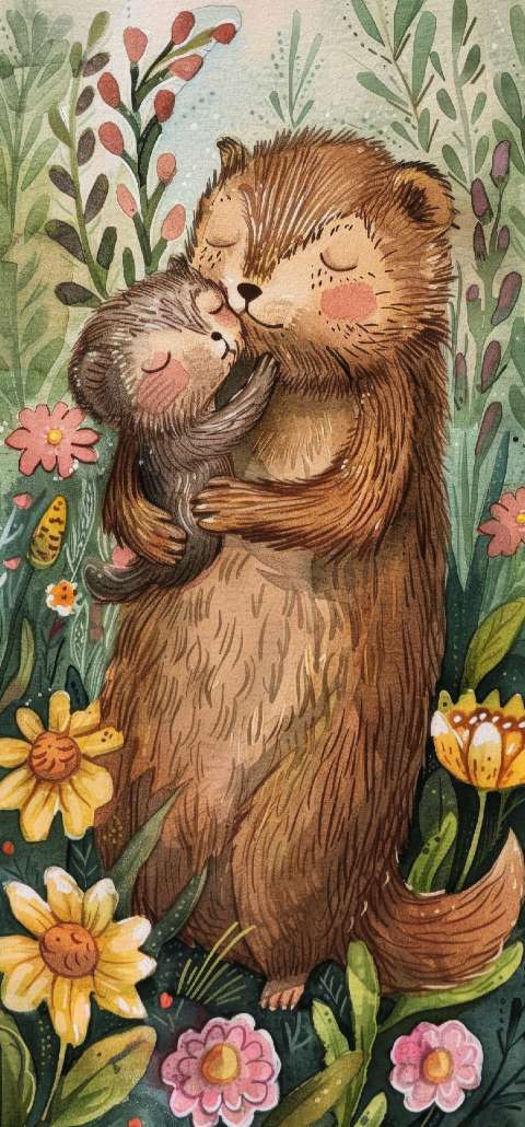 Preview for Hedgehogs In Flower Field Phone Wallpaper Template