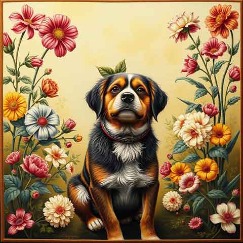 Preview for Dog Among Flowers Art Template