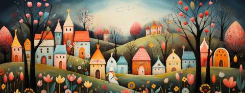 Preview for Whimsical Village Landscape Facebook Cover Template