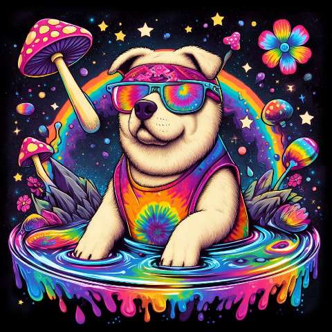 Preview for Groovy Dog In Rainbow Universe Template