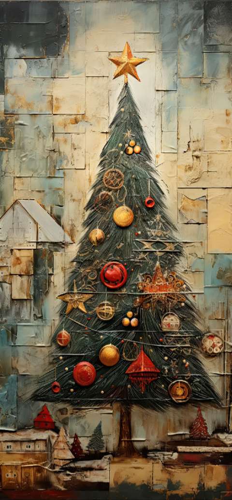 Preview for Vintage-christmas-tree-art-christmas-phone-template-d6bcb