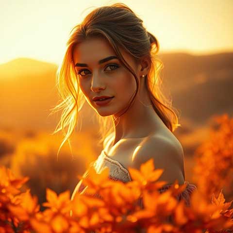Preview for Woman-in-orange-flowers-at-sunset-aiphotography-template-d94ea