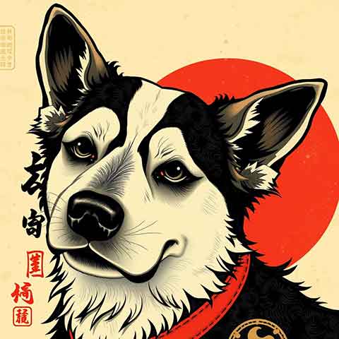 Preview for Husky Dog Japanese Style Design Template
