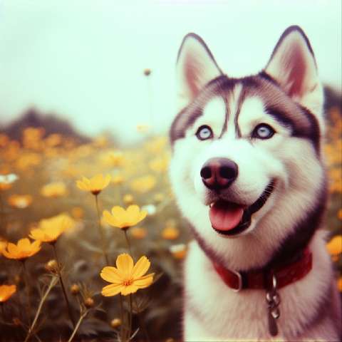 Preview for Siberian Husky In Yellow Flowers Template