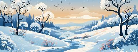 Preview for Serene-winter-landscape-illustration-christmas-facebook-template-e3f4f