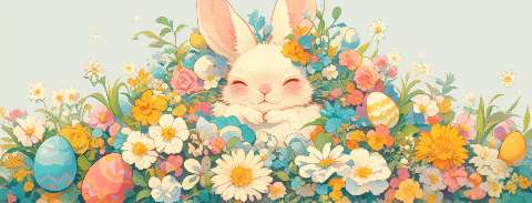 Preview for Easter Bunny In Floral Garden Facebook Cover Template