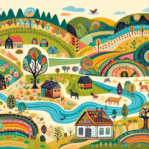 Preview for Vibrant Folk Art Landscape Design Template