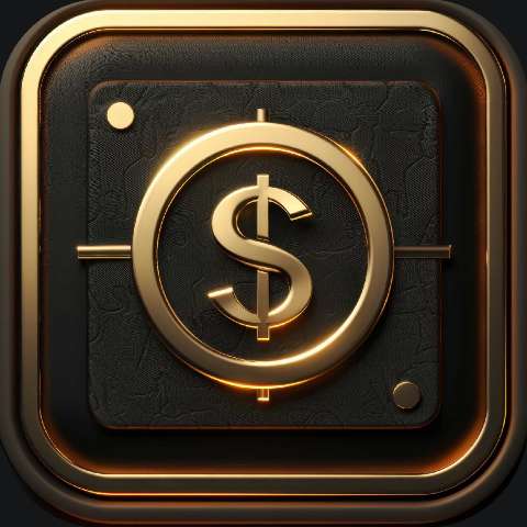 Gold dollar sign symbol inside a glowing square icon on a dark background