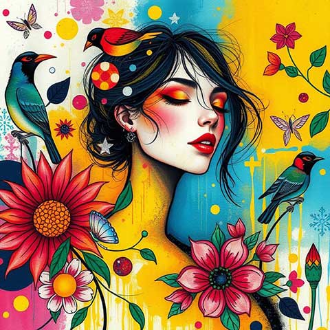 Preview for Vibrant-floral-portrait-art-aiartstyle-template-ba059