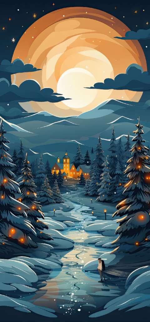 Preview for Winter-village-moonlight-scene-christmas-phone-template-5d8e6