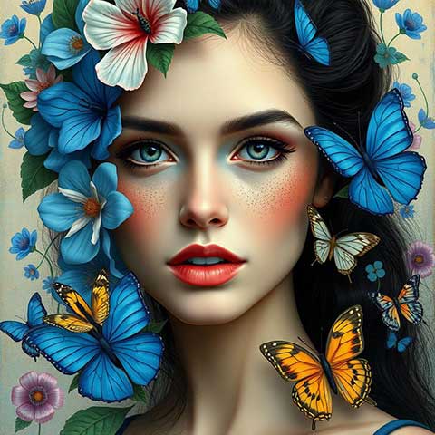 Preview for Serene-woman-with-butterflies-and-flowers-ainewstyle-template-69648