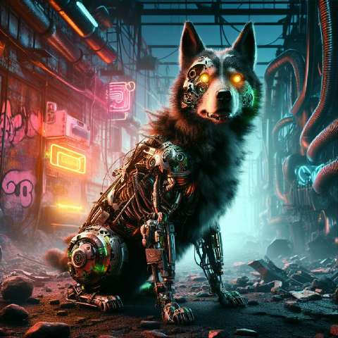Preview for Cybernetic Canine In Abandoned Factory Template