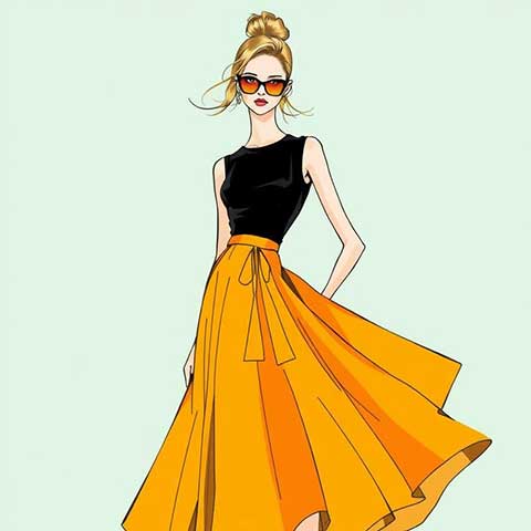 Preview for Fashion-illustration-yellow-skirt-aiartstyle-template-a6995