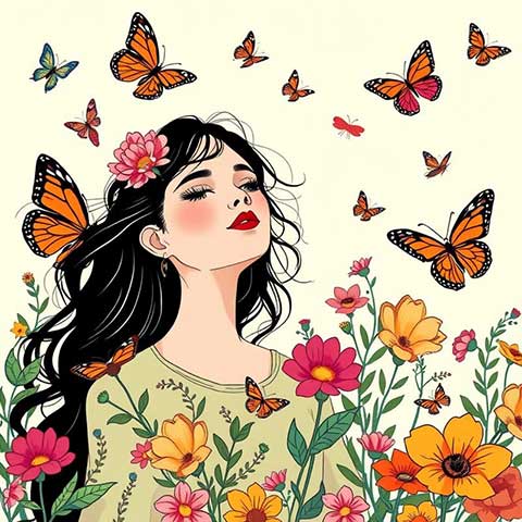 Preview for Serene-woman-with-butterflies-and-flowers-aiartstyle-template-b85c6