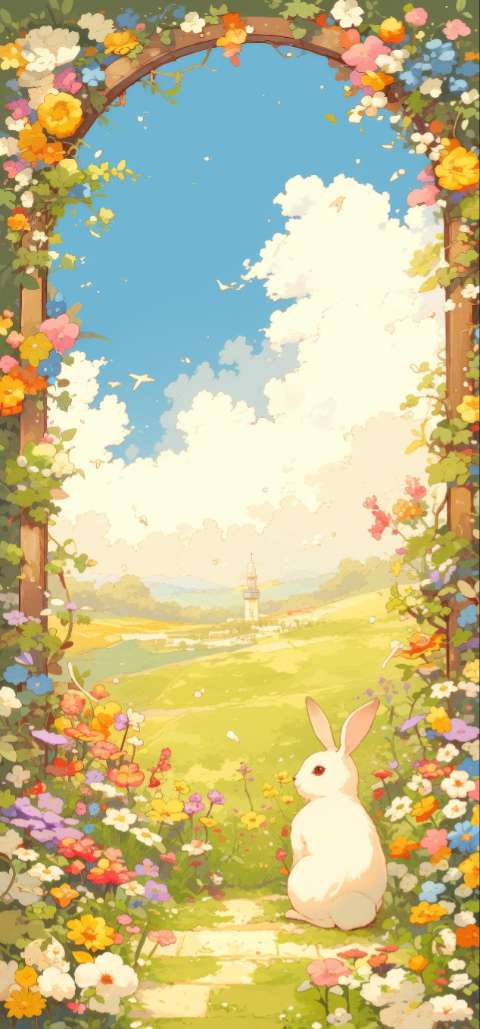 Preview for Serene-garden-with-white-rabbit-easter-phone-template-951fb