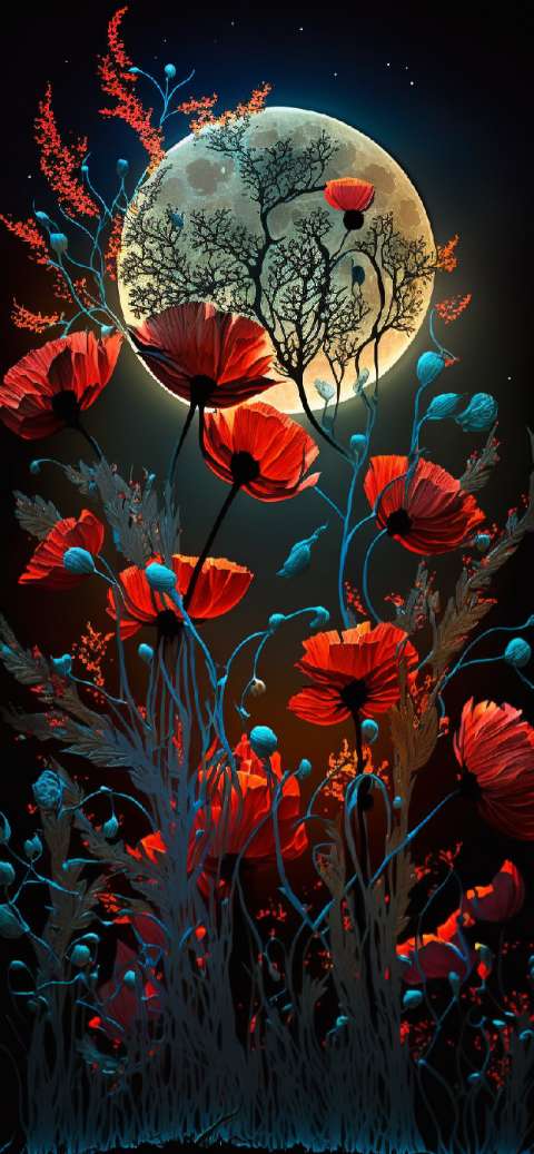 Preview for Surreal-poppy-garden-illustration-aiwallpaper-template-f9ddc