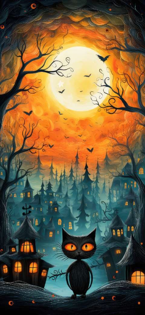 Preview for Halloween-night-scene-black-cat-halloween-phone-template-0d30f