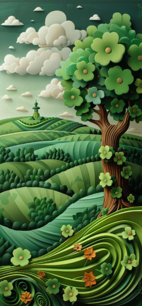 Preview for Serene-green-landscape-flowering-tree-st-patricks-template-100ee