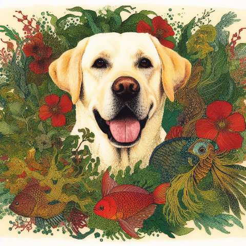 Preview for Labrador With Fish And Flowers Design Template