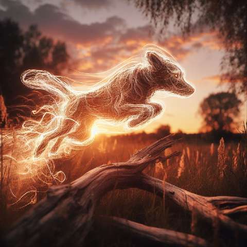 Preview for Glowing Wolf Leaping Over Log Template