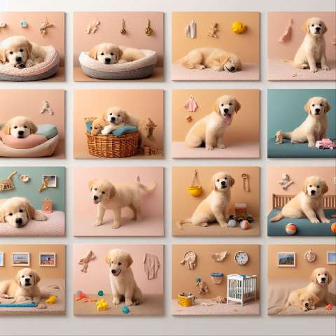 Preview for Golden Retriever Puppies Collage Template