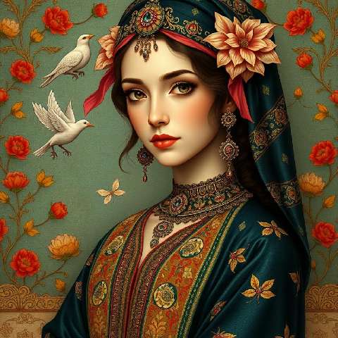 Preview for Traditional-woman-floral-motifs-aiartstyle-template-c2a15