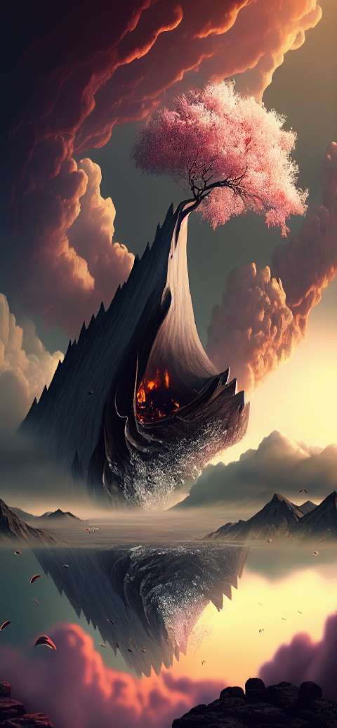 Preview for Surreal-landscape-blossoming-tree-aiwallpaper-template-9c8f1