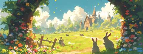 Preview for Easter Countryside Rabbits Facebook Cover Template