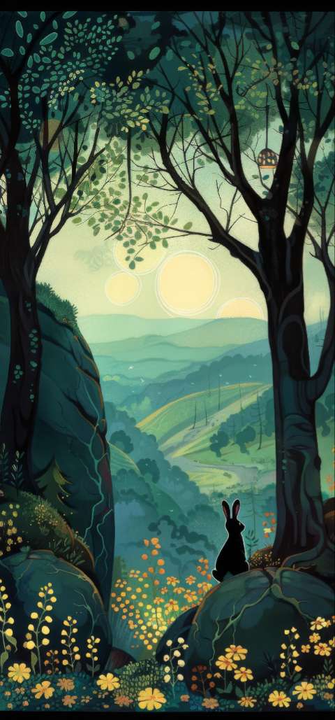 Preview for Serene-forest-landscape-with-rabbit-easter-phone-template-adaed