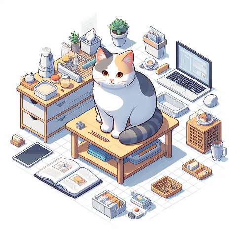 Preview for Cartoon-cat-cluttered-workspace-aistickerstyle-template-50f83