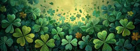 Green field of four-leaf clovers with a bright shamrock-style holiday background