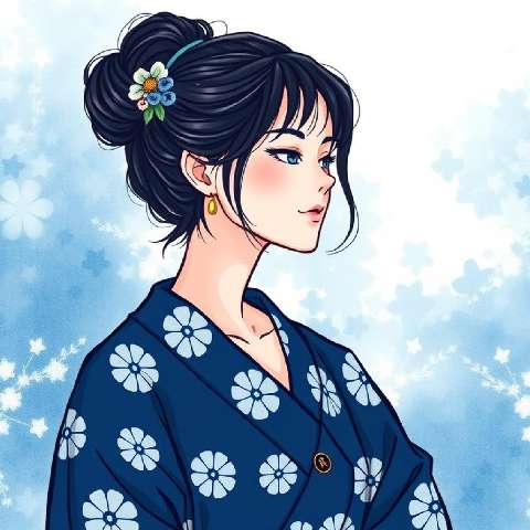 Preview for Anime-woman-floral-kimono-aiartstyle-template-2a1d8