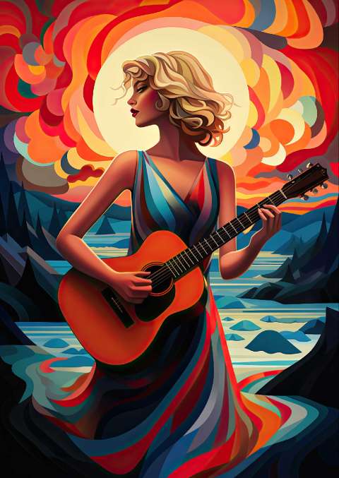Preview for Woman-playing-guitar-seascape-taylor-swift-template-ed242