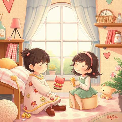 Preview for Twin-girls-cozy-bedroom-illustration-aicartoon-template-c65b0