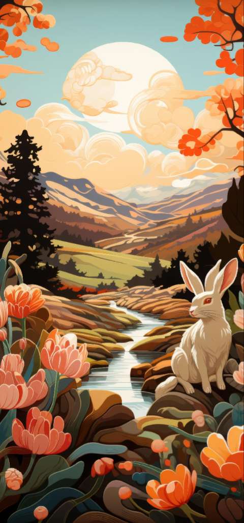 Preview for Serene-landscape-with-white-rabbit-easter-phone-template-4b71e