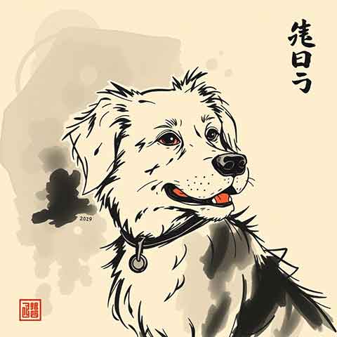 Preview for Dog Illustration With Japanese Characters Template