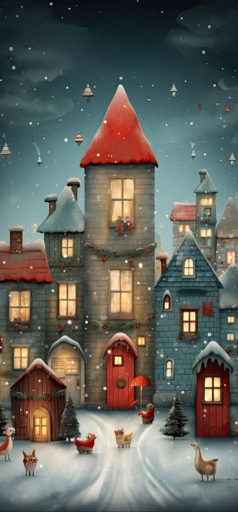 Preview for Whimsical-winter-village-illustration-christmas-phone-template-75050