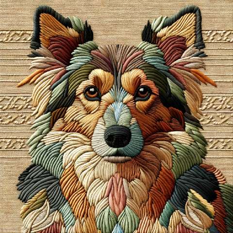 Preview for Embroidered Collie Portrait Template
