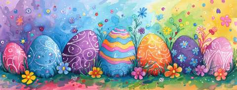 Preview for Vibrant Easter Eggs In Blooming Garden Template