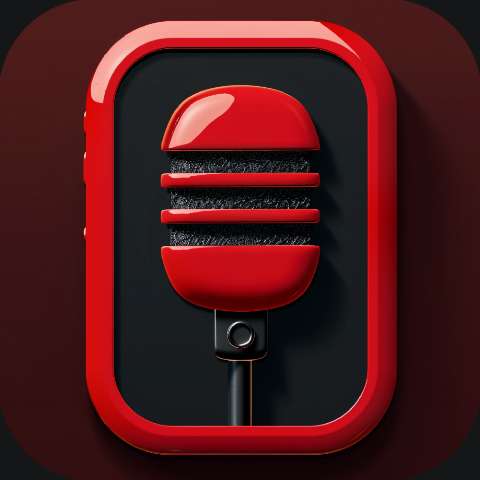 Red microphone icon inside a rounded square frame on a dark background