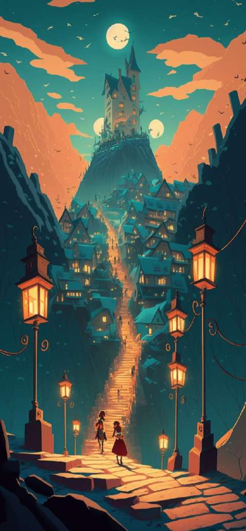 Preview for Castle-village-night-scene-aiwallpaper-template-b2547