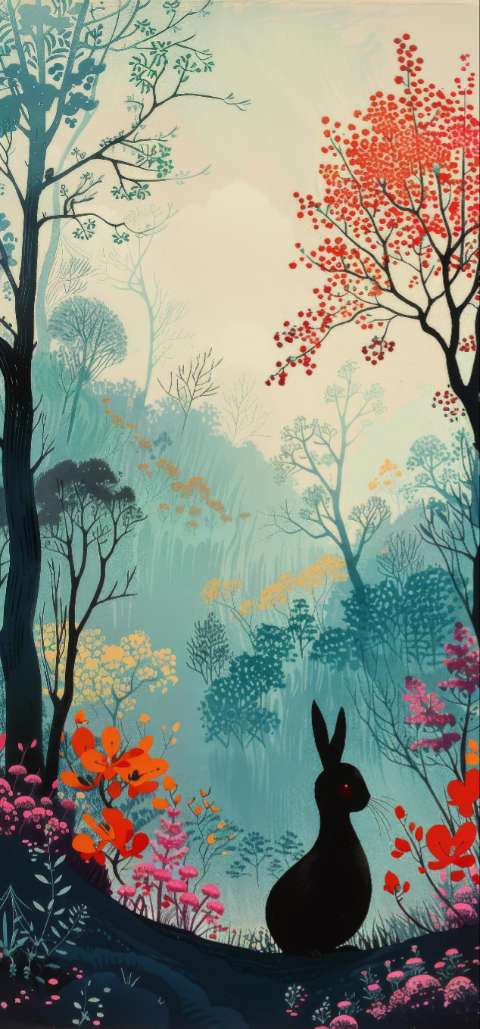 Preview for Serene Forest Landscape With Rabbit Wallpaper Template
