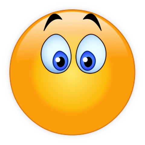 Yellow surprised emoji face with wide blue eyes and raised black eyebrows