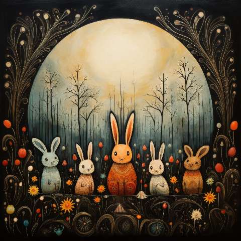 Preview for Whimsical Rabbits In A Moonlit Forest Template