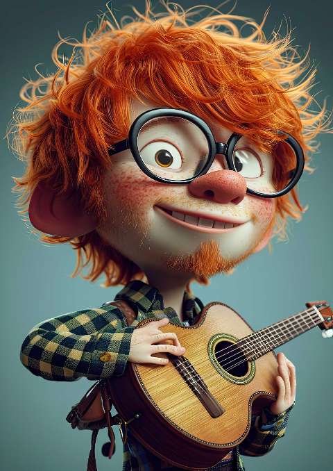 Preview for Cartoon-redhead-musician-guitar-celebrities-template-09996