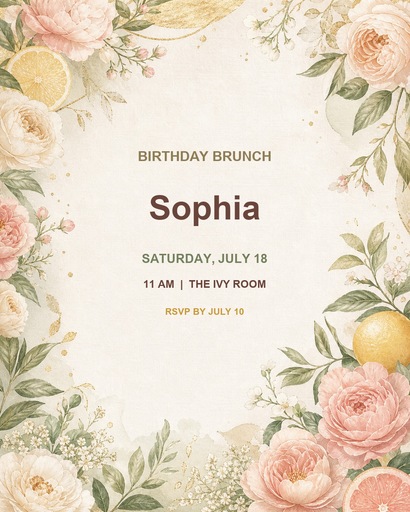 Preview for Floral Birthday Brunch Invitation Template