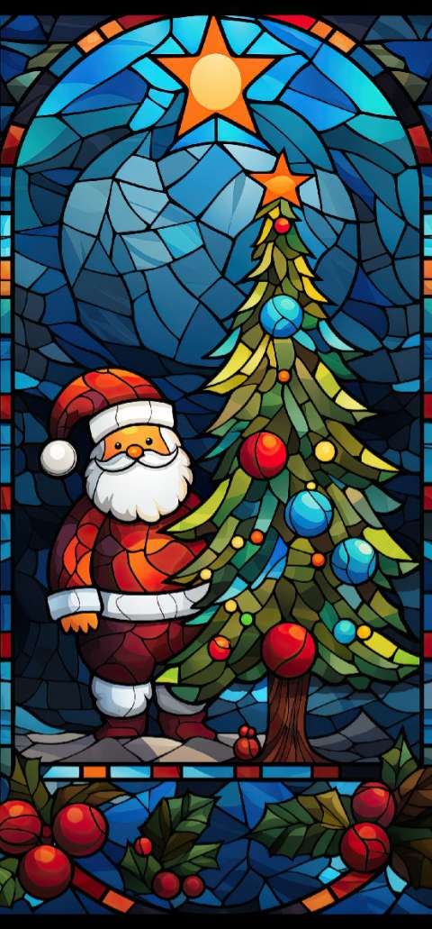 Preview for Stained-glass-santa-christmas-tree-christmas-phone-template-f5dad
