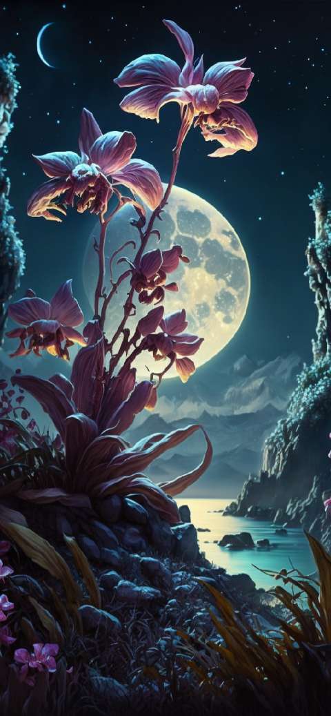 Preview for Moonlit-orchid-serene-landscape-aiwallpaper-template-6958b